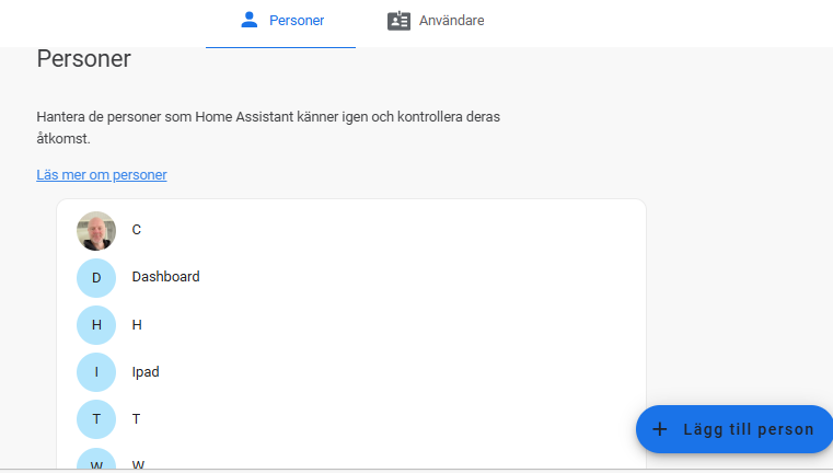 Inställningar för personer och Användare i Home Assistant