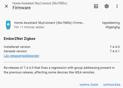 Connect ZBT-1 firmware uppdatering genom Home Assistant