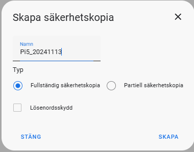 Skapa en Backup i Home Assistant