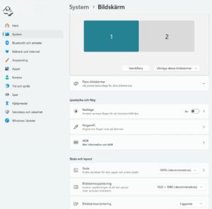 Bild på Bildskärmsinställningar i Windows 11 under menyn system