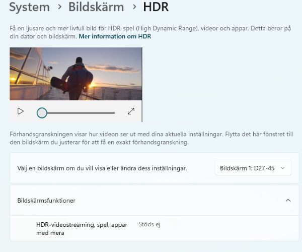 HDR inställningar i windows 11