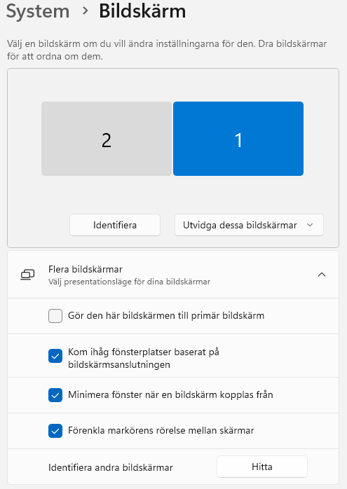 Inställningar för bildskärmen i Windows 11 