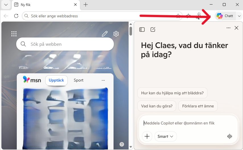 Bild på Copilot chatt knappen i Microsoft edge i windows 11