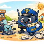 Bild som illustrera en router som delar ut IP adresser till enheter i nätverket