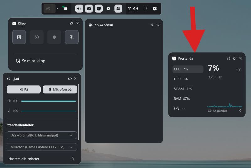 Se datorns prestanda i windows 11 med windows game bar