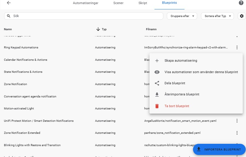 Visa meny i Home Assistant Blueprint