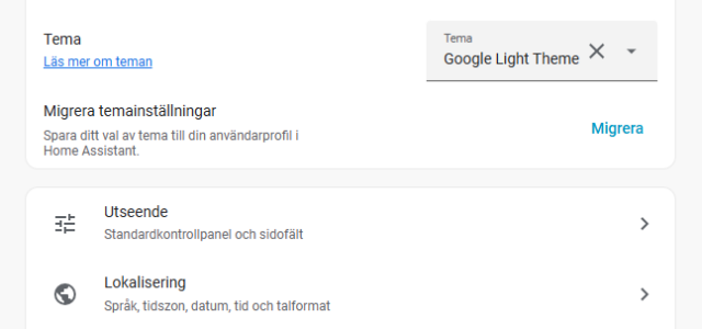Bild på profil sida i Home Assistant med inställningar