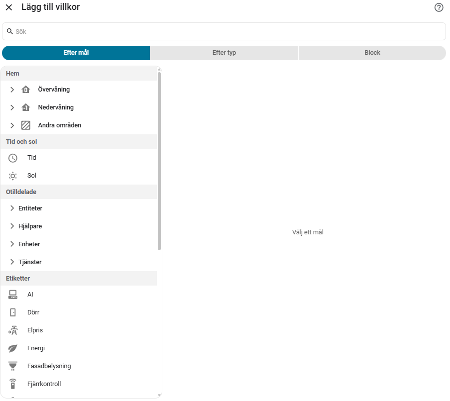 Bild på hur jag lägger till Villkor i Home Assistant automation