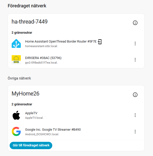 Bild på föredraet thread nätverk i Home Assistant