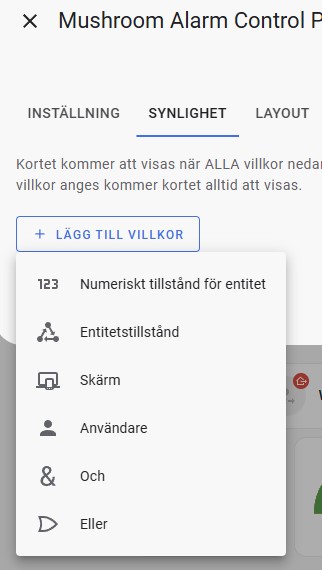 Home Assistant kort med villkor