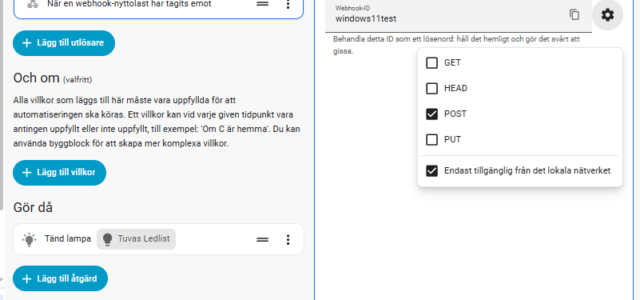 Bild på en home assistant automation där jag använder webhook som trigger
