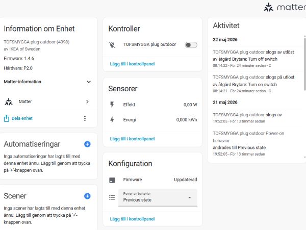 Bild på IKEA TOFSMYGGA i Home Assistant