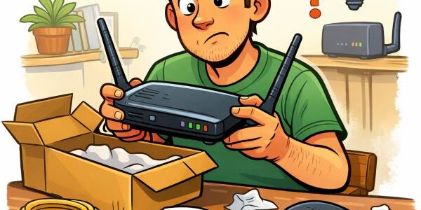 bild på en person som har köpt en router och funderar hur den ska installeras hemma