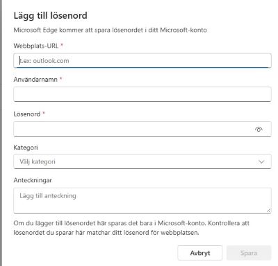 Lösenordshantarer i Microsoft Edge