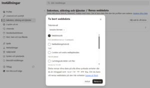 Bild på hur jag rensar cache, cookies, och historik i edge