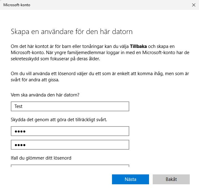 Bild på Skapa ett lokalt konto i windows 11