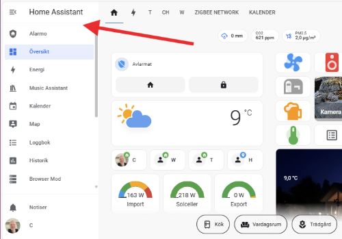 Bild på Sidomeny i Home Assistant