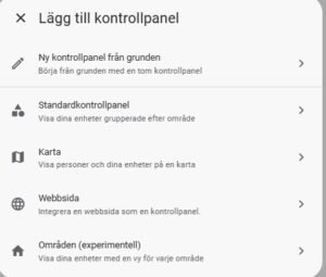 Skapa en ny Dashboard i Home Assistant med områden