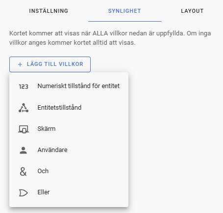 Visa och dölja kort på Dashboard med Home Assistant