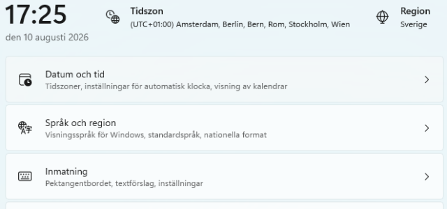 Bil på meny tid och språk i Windows 11