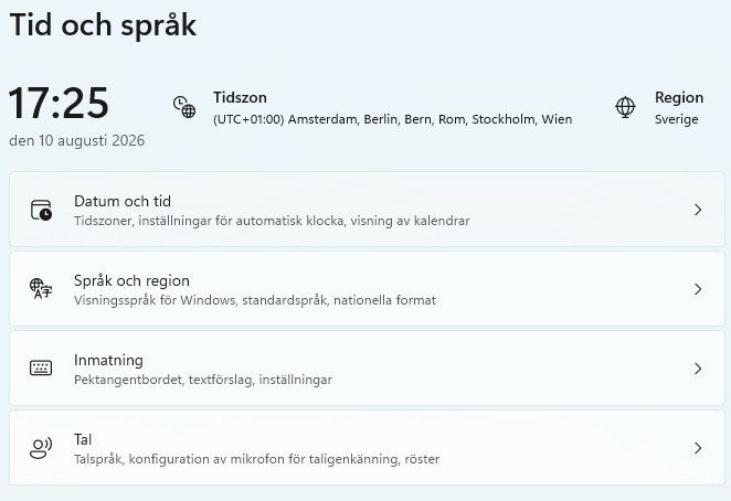 Bil på meny tid och språk i Windows 11