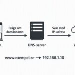 En bild som symboliserar och förklarar en DNS server. Bilden är skapad av Copilot