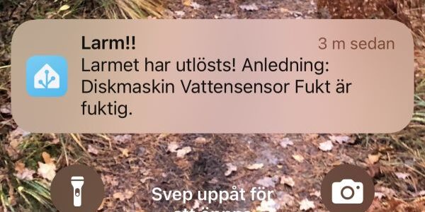 Home Assistant skickar en Larmnotis om vatten