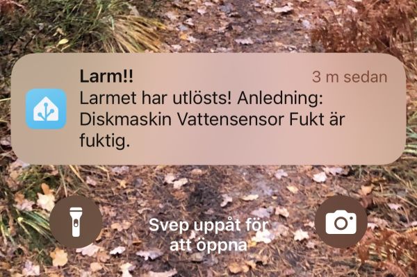 Home Assistant skickar en Larmnotis om vatten 