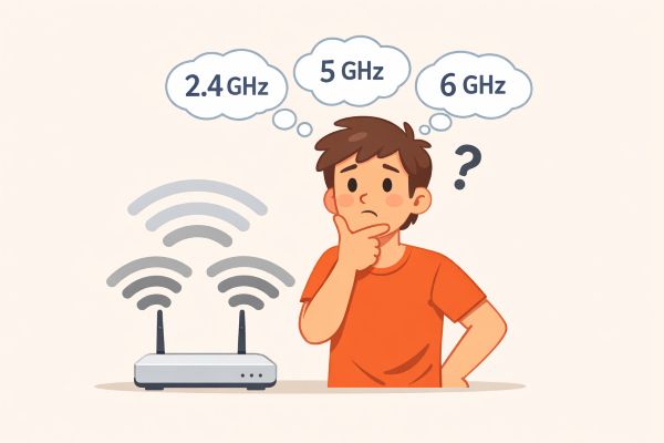 En bild på en person som funder vilket wifi band hen ska använda