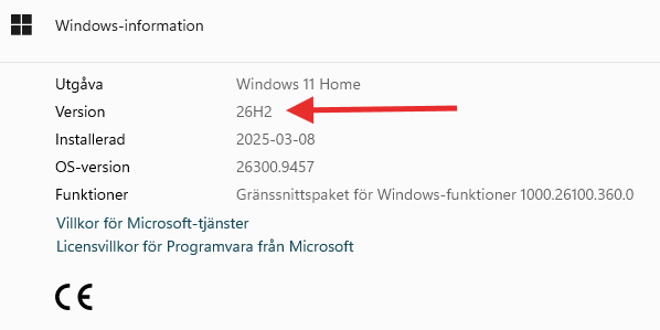 En bild på när jag laddat ner och installerat Windows 11 26H2