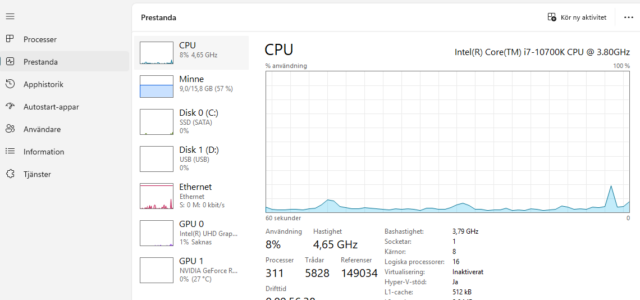 Bild på aktivitetshanteraren (task manager) i Windows 11 26H2
