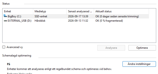 bild på verktyget optimera enhet / defrag i windows 11