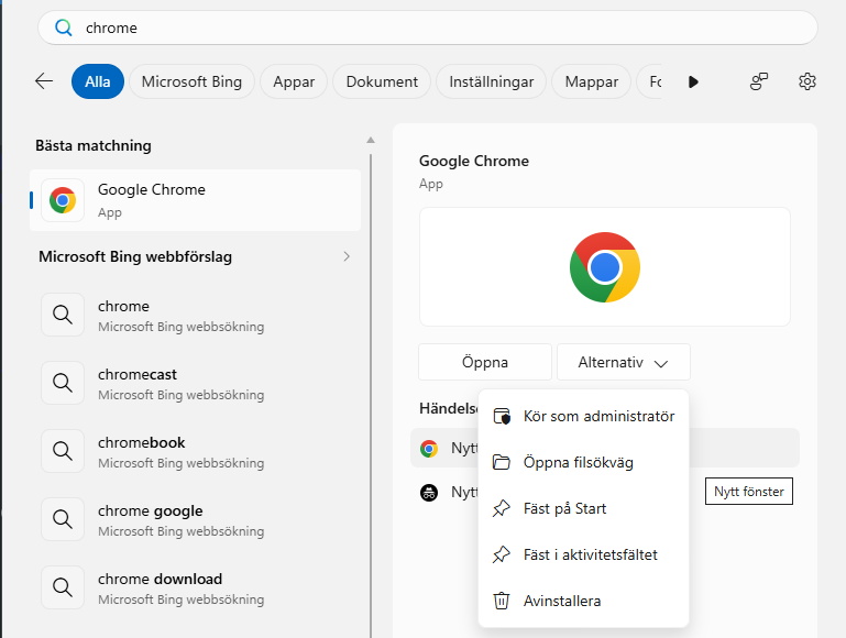 Bild på hur jag kan fästa en app på aktivitetsfältet i windows 11