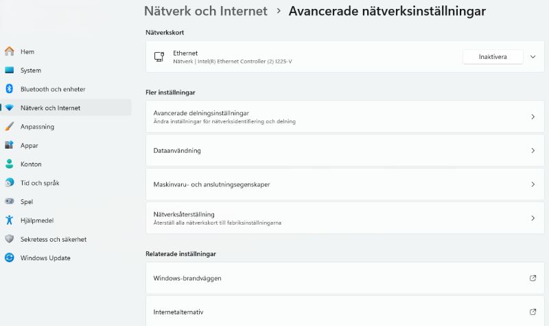 Bild på nätverksinställningar i windows 11