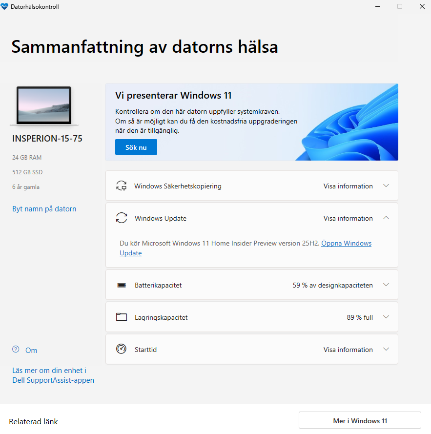 Bild på appen PC Health check i Windows 11
