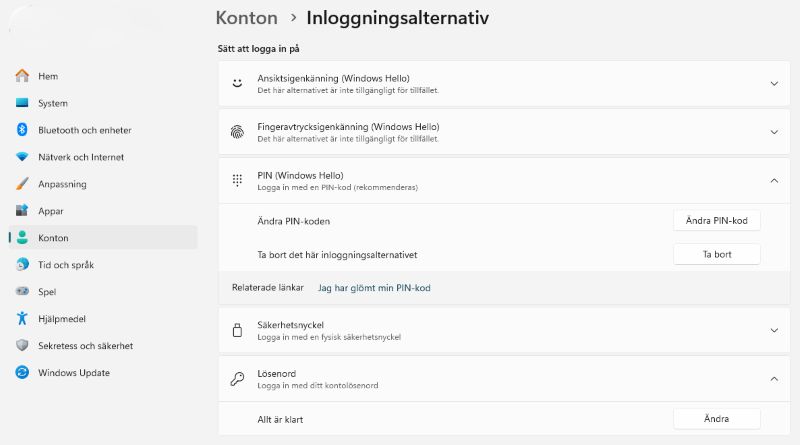 Bild på windows 11 Konto inställningar