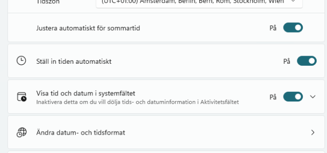 Bild på hur jag kan ändra datum och tid i windows 11