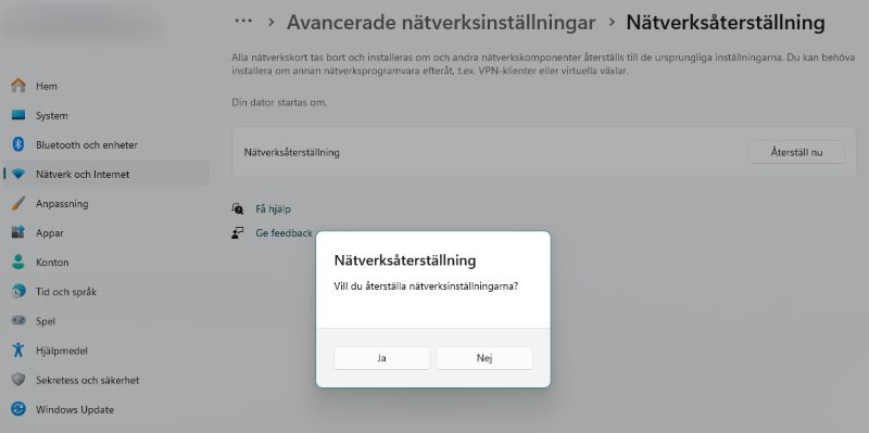 Bild på nätverksinställningar i windows 11