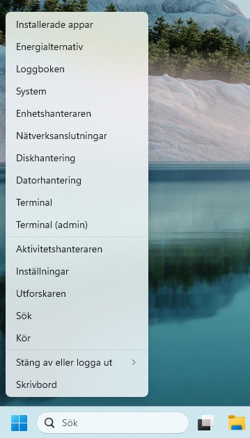 Bild på snabbmeny i windows 11
