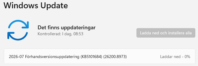 Bild på när windows 1 laddar ner en ny version